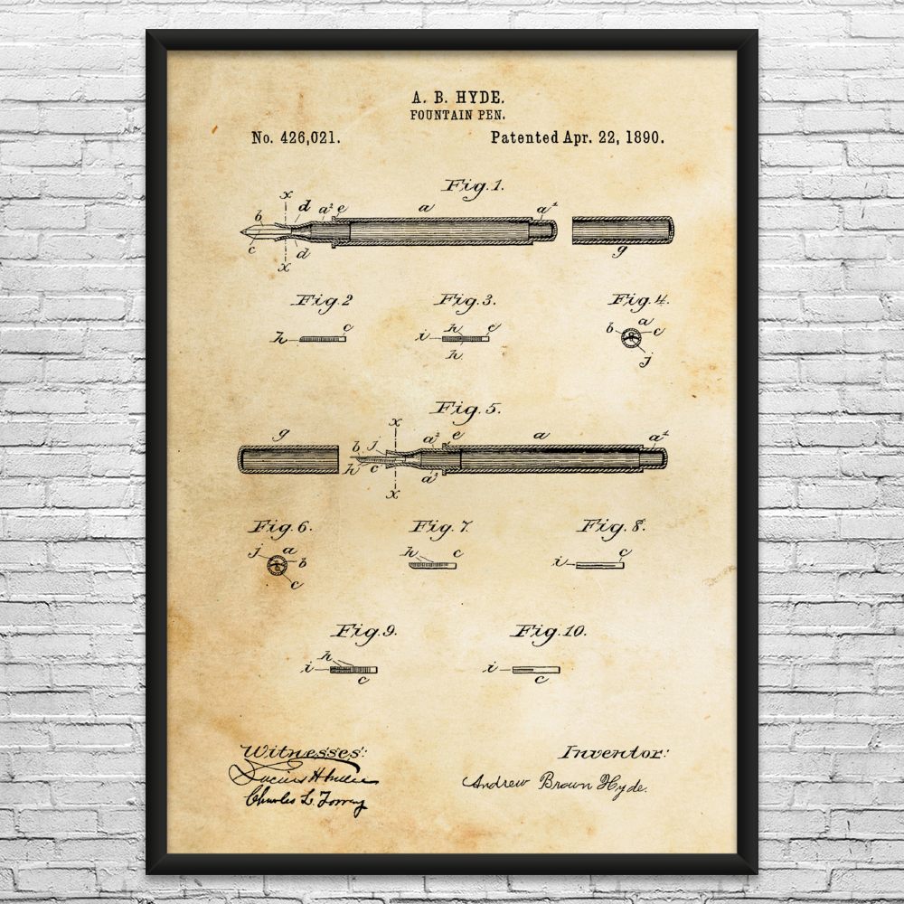 Fountain Pen Patent Wall Art: Writer Gift, Pen Blueprint, Teacher Gift