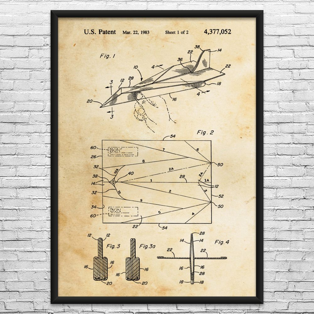 Paper Airplane Patent Wall Art: Playroom Decor, Teacher Gift, Classroom Art