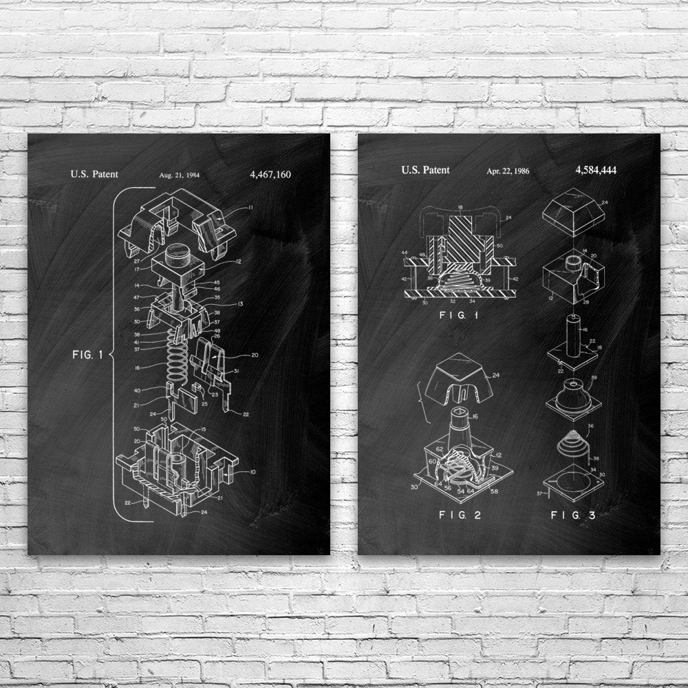 Mechanical Keyboard Patent Wall Art Set of 2 Poster, Canvas 