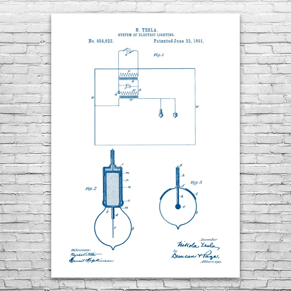 Nikola Tesla Light Bulb Poster Print Light Bulb Wall Art Tesla Inventions