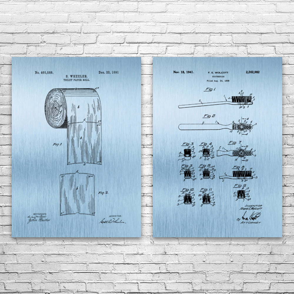 Bathroom Patent Wall Art Set of 2 Poster, Canvas or Framed Bathroom Decor - Picture 9 of 11