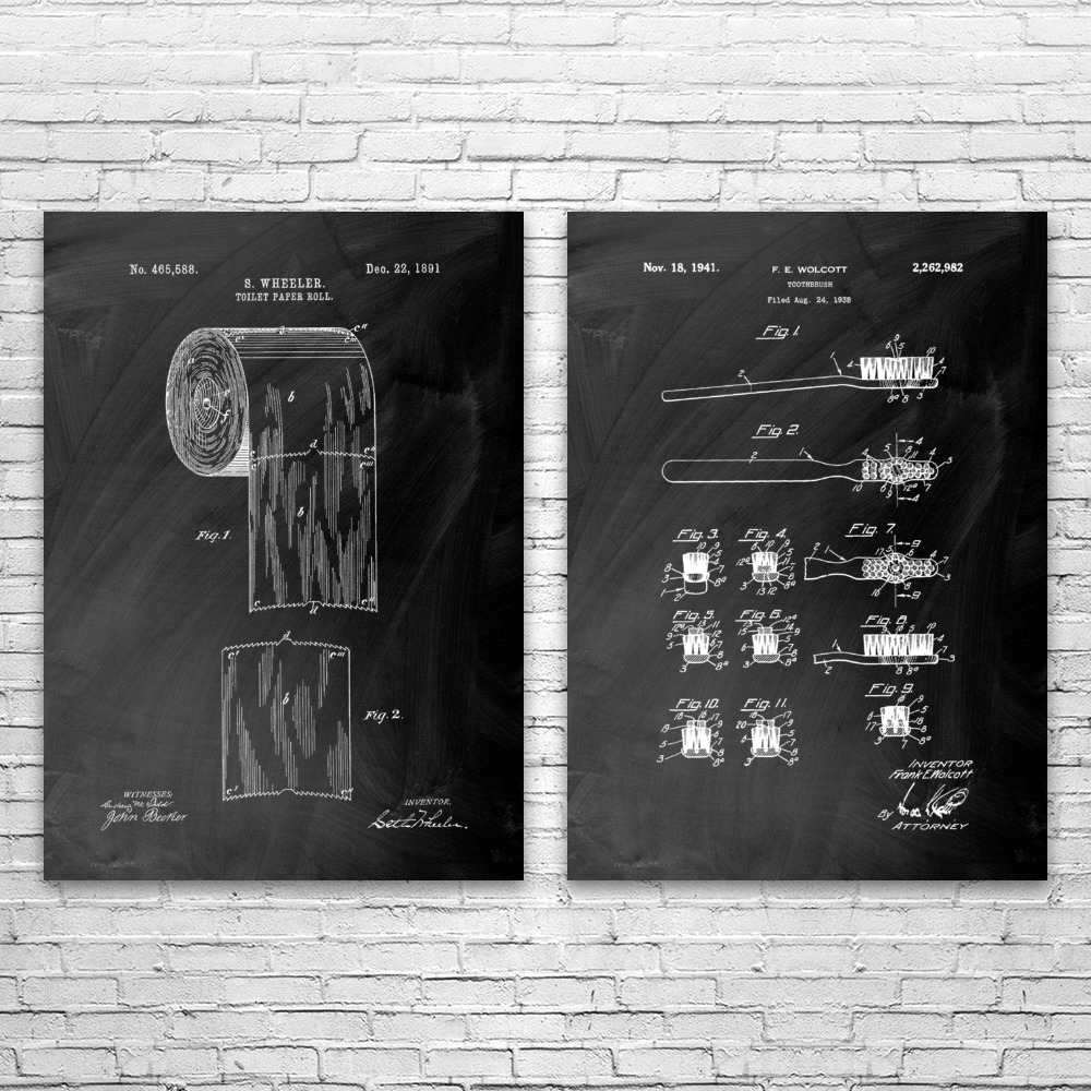 Bathroom Patent Wall Art Set of 2 Poster, Canvas or Framed Bathroom Decor - Picture 4 of 11