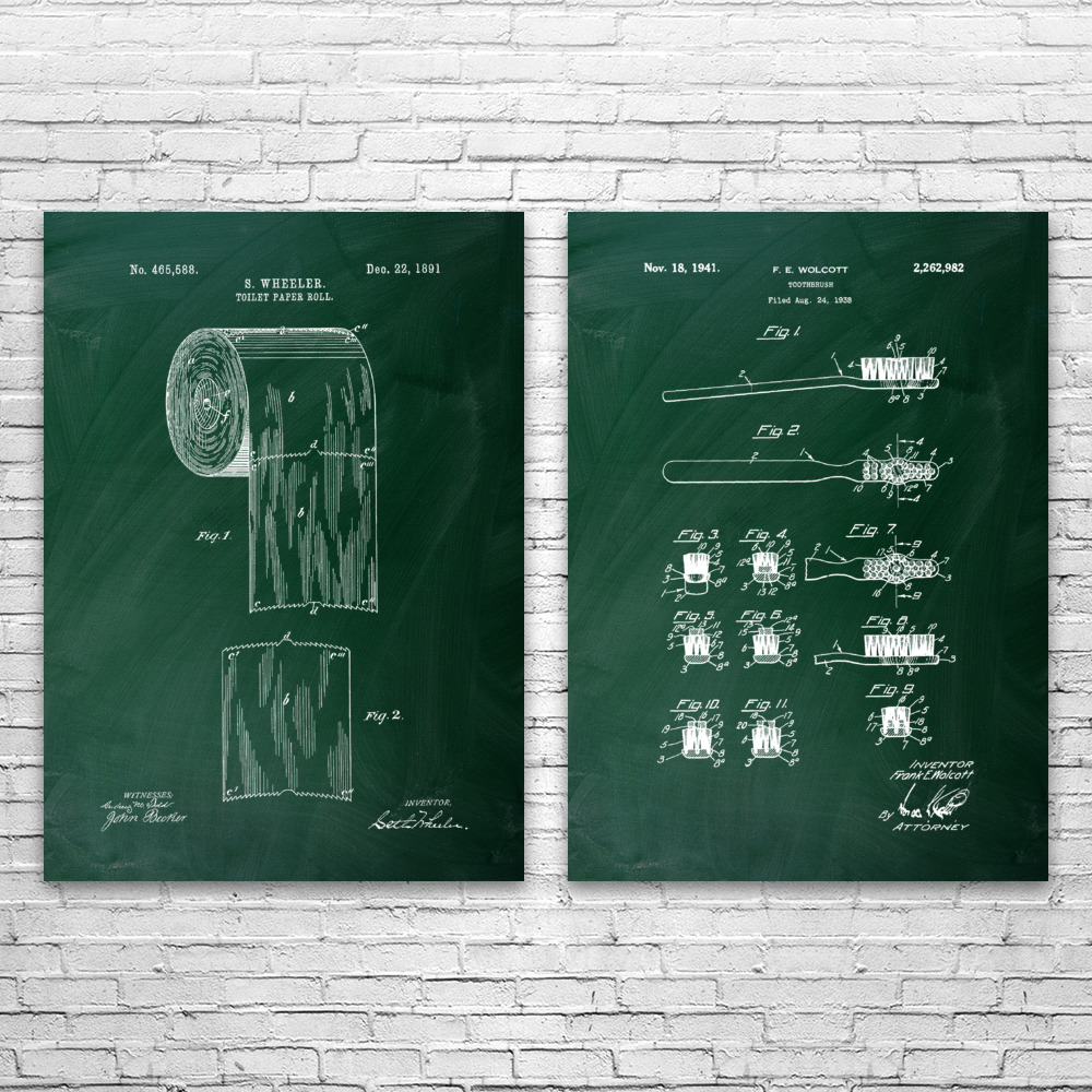 Bathroom Patent Wall Art Set of 2 Poster, Canvas or Framed Bathroom Decor - Picture 6 of 11