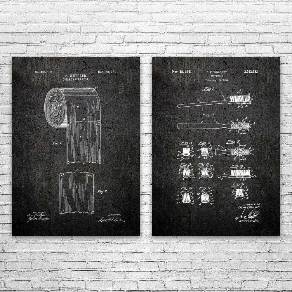 Bathroom Patent Wall Art Set of 2 Poster, Canvas or Framed Bathroom Decor - Picture 8 of 11