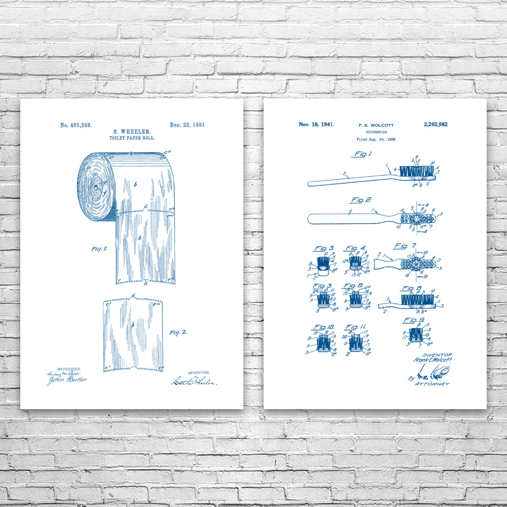 Bathroom Patent Wall Art Set of 2 Poster, Canvas or Framed Bathroom Decor - Picture 11 of 11