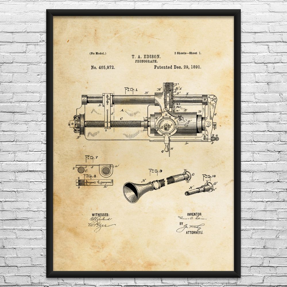 Thomas Edison Phonograph Patent Wall Art: Classroom Decor, Teacher Gifts