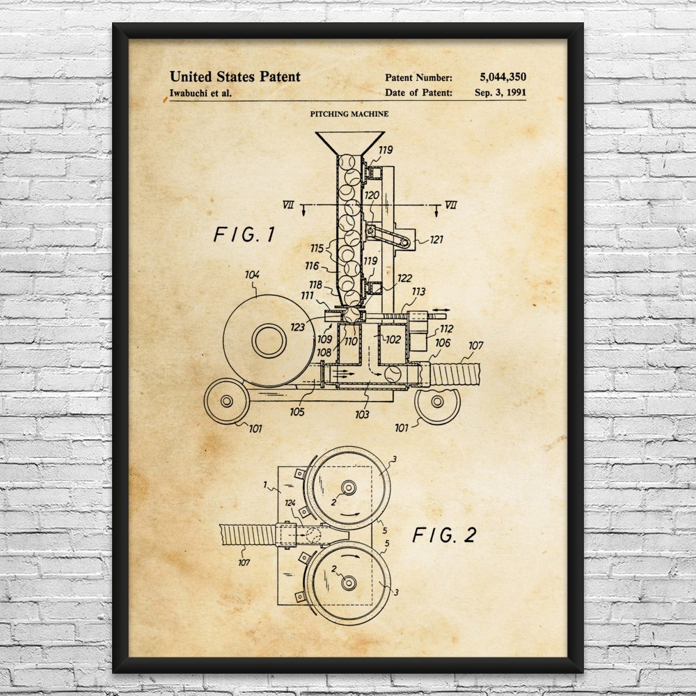 Pitching Machine Patent Wall Art: Baseball Art, Sports Gifts, Baseball Posters