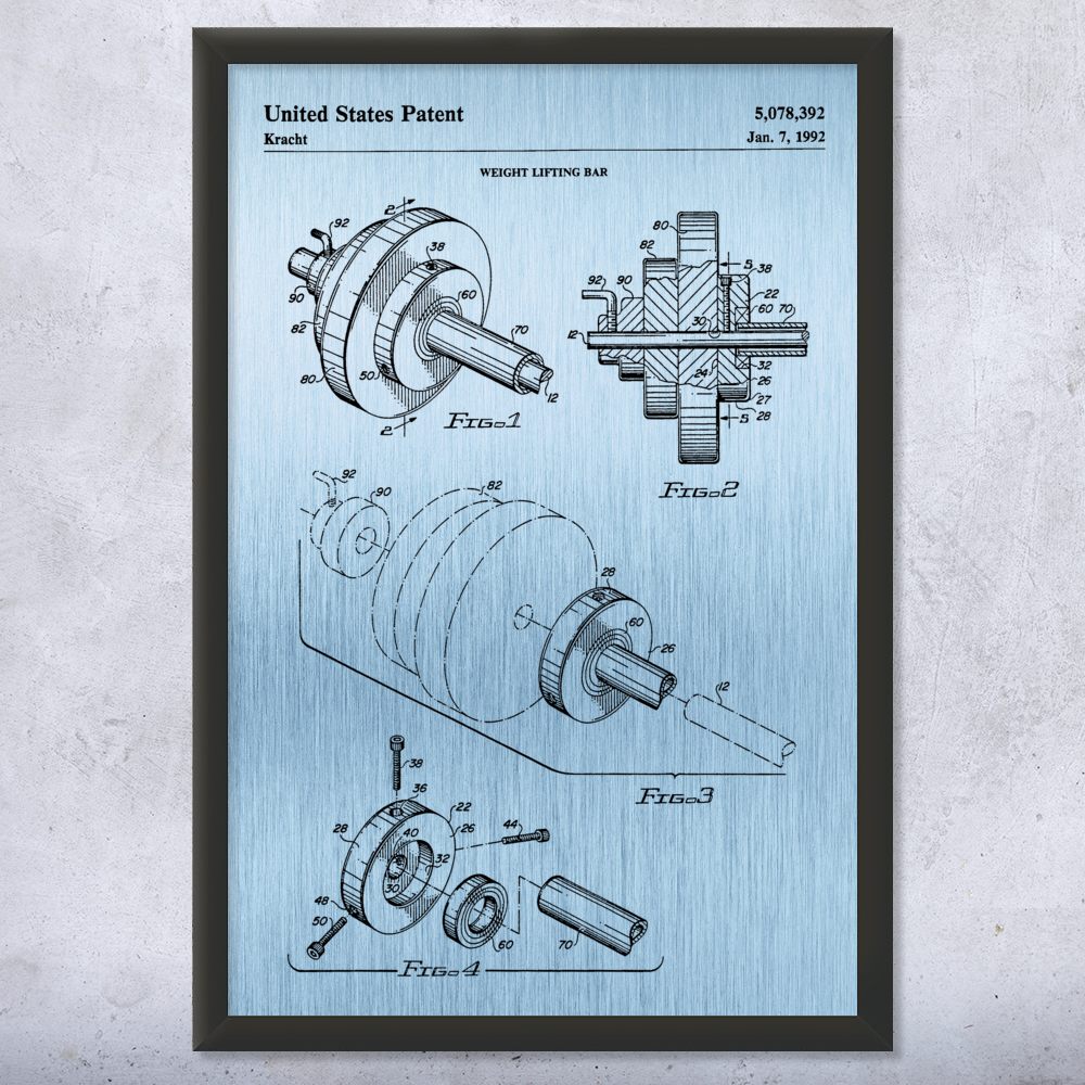 Weight Bar Patent Wall Art Poster, Canvas or Framed Gym Decor Gifts For Men - Picture 13 of 15