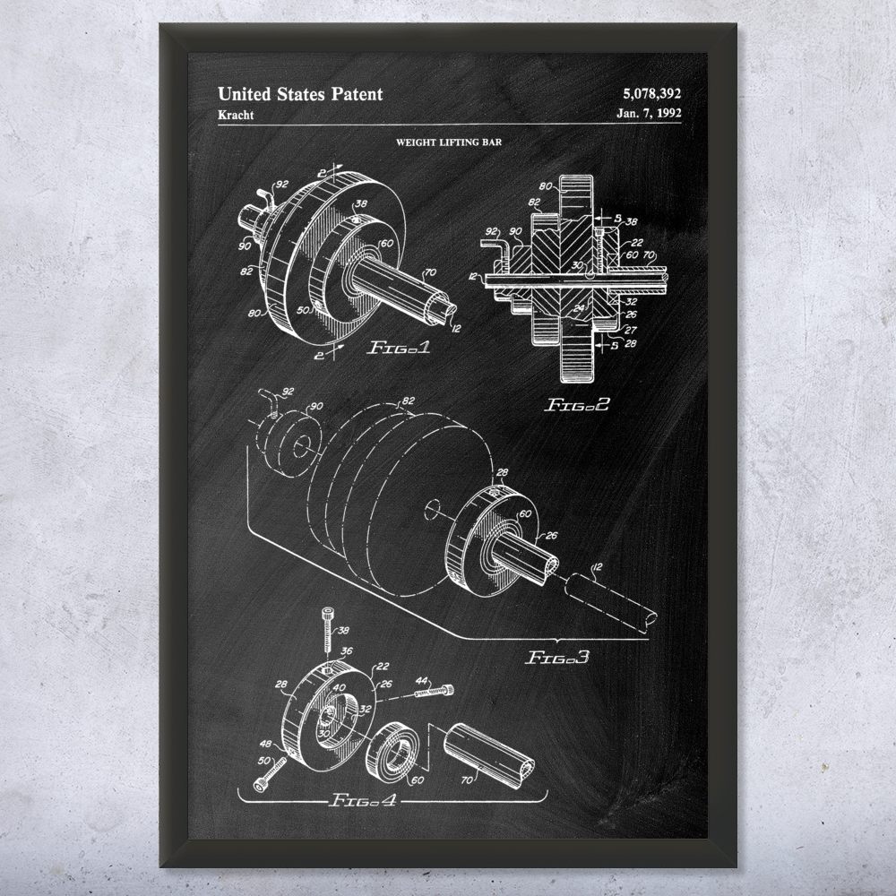 Weight Bar Patent Wall Art Poster, Canvas or Framed Gym Decor Gifts For Men - Picture 10 of 15