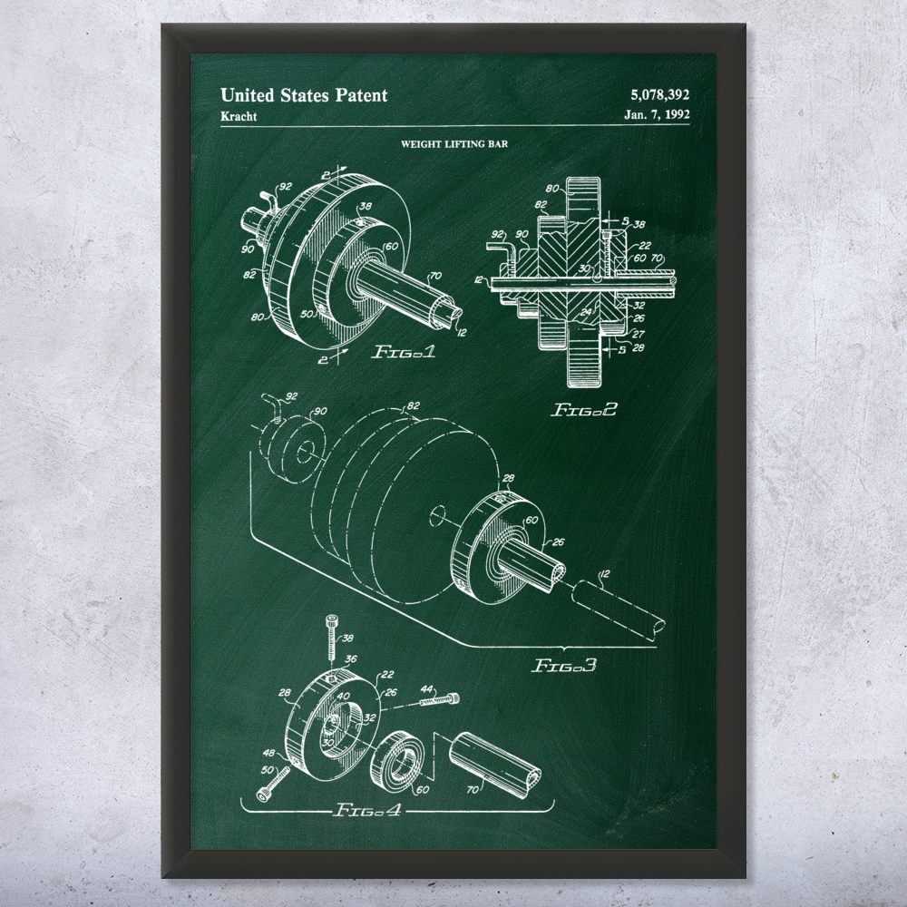 Weight Bar Patent Wall Art Poster, Canvas or Framed Gym Decor Gifts For Men - Picture 9 of 15