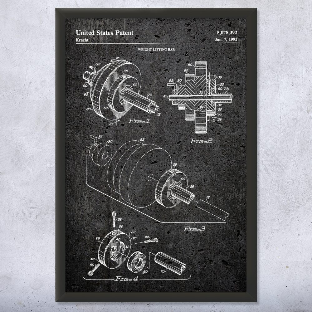 Weight Bar Patent Wall Art Poster, Canvas or Framed Gym Decor Gifts For Men - Picture 12 of 15