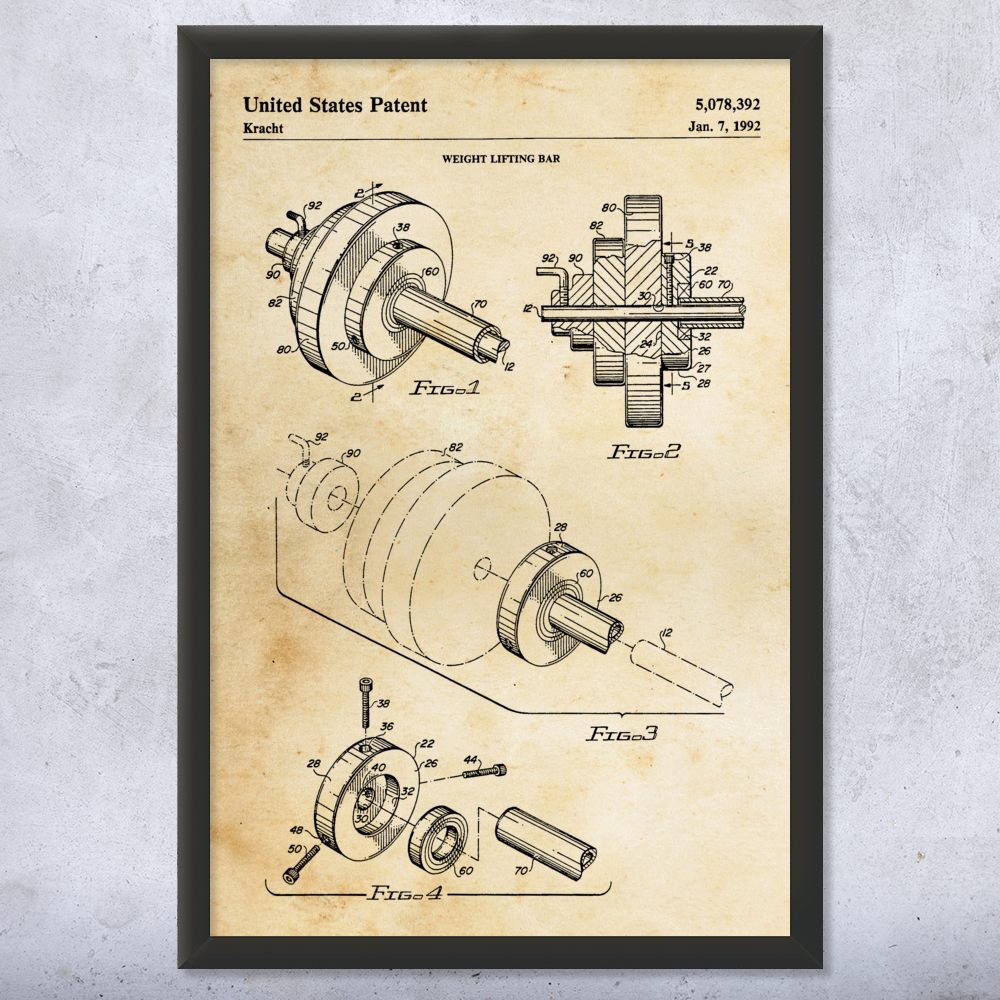 Weight Bar Patent Wall Art Poster, Canvas or Framed Gym Decor Gifts For Men - Picture 8 of 15