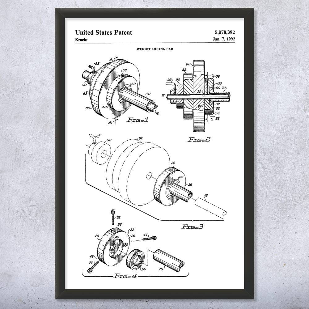 Weight Bar Patent Wall Art Poster, Canvas or Framed Gym Decor Gifts For Men - Picture 14 of 15