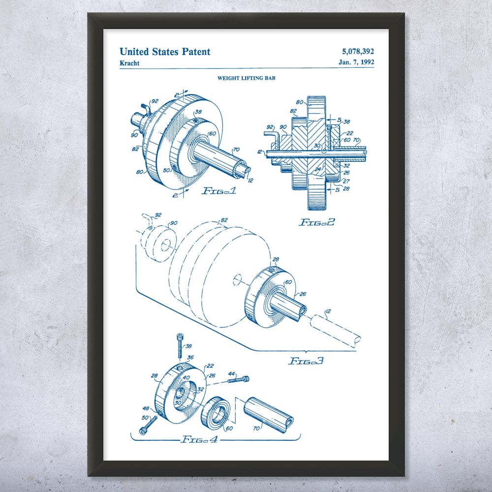 Weight Bar Patent Wall Art Poster, Canvas or Framed Gym Decor Gifts For Men - Picture 15 of 15