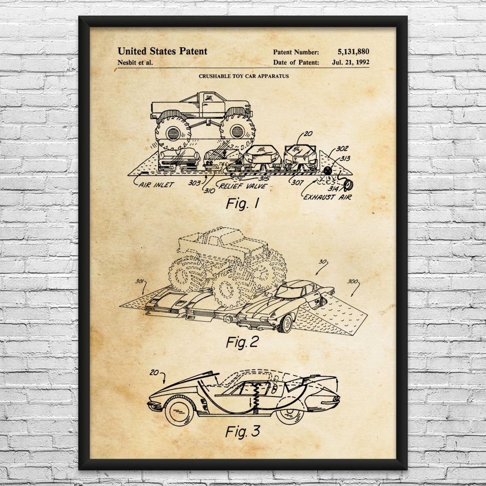 Monster Truck Toy Patent Wall Art: Playroom Decor, Classroom Art, Teacher Gifts