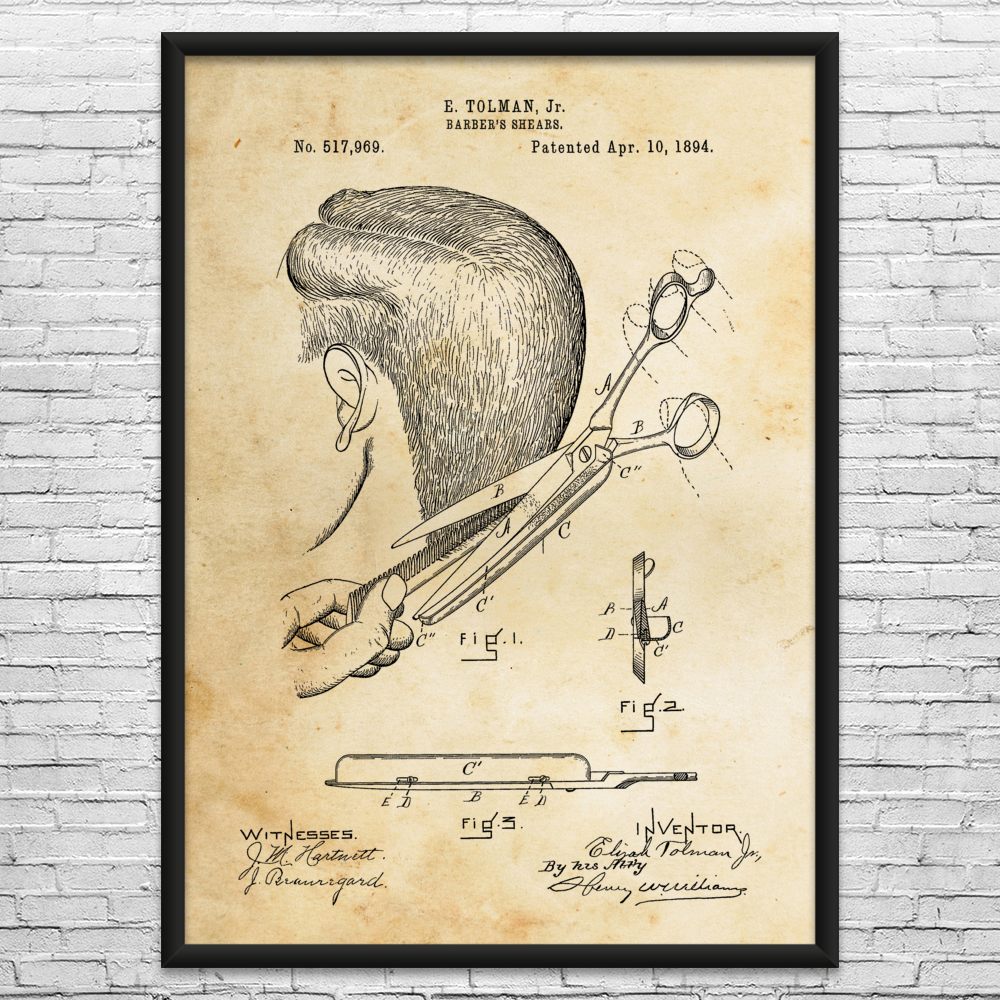 Barbers Scissors Patent Wall Art: Barber Shop Art, Bathroom Decor, Barber Gift