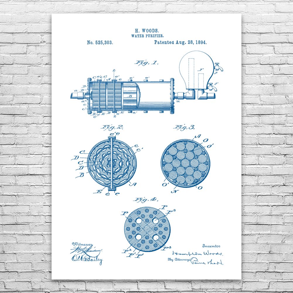 Water Purifier Poster Patent Print Technician Gift Treatment Plant Art