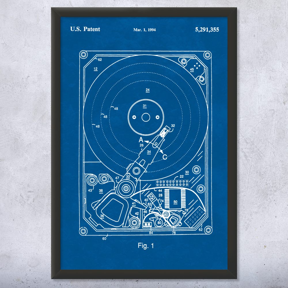 Hard Drive Patent Wall Art Poster, Canvas or Framed Computer Decor Lab Art - Picture 11 of 15