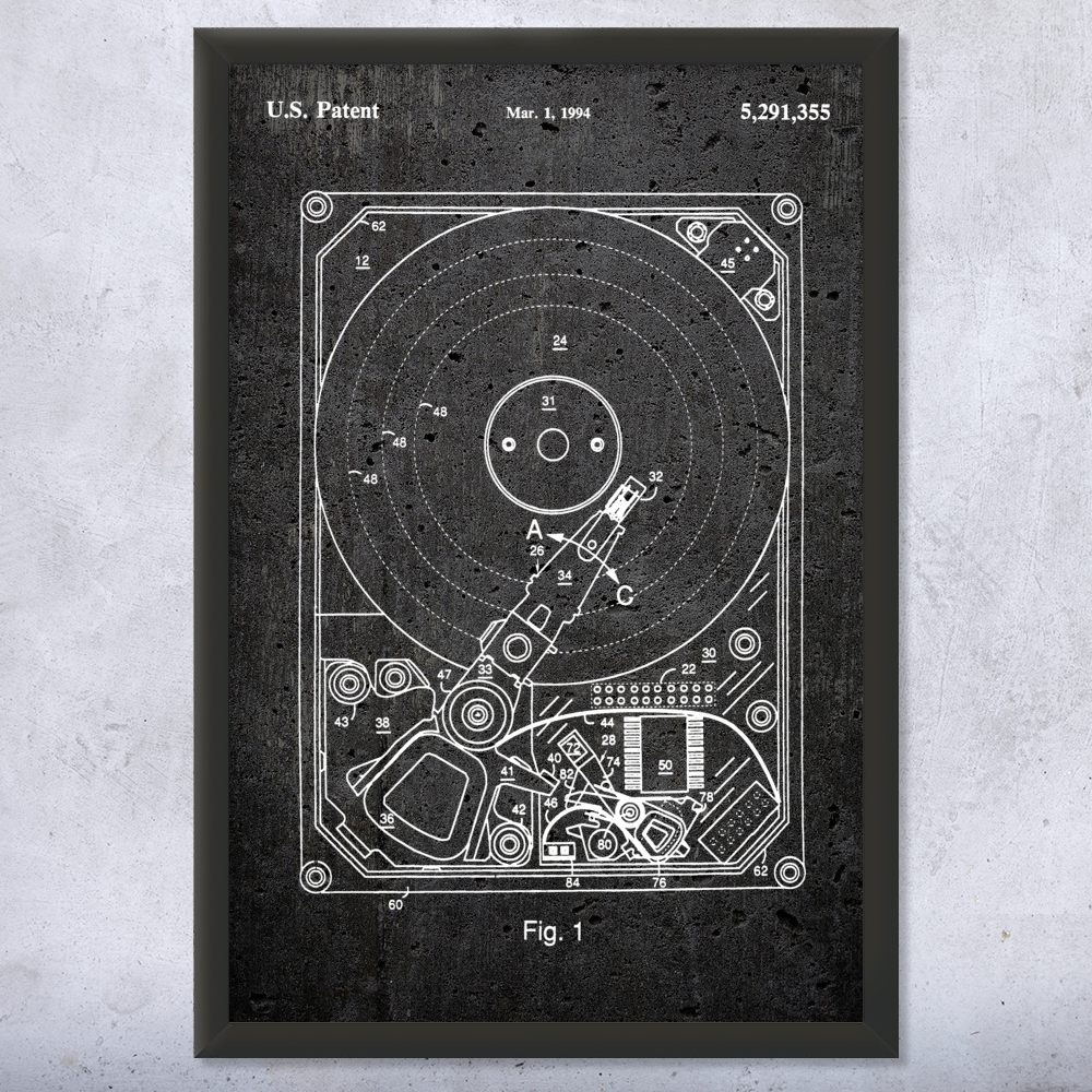 Hard Drive Patent Wall Art Poster, Canvas or Framed Computer Decor Lab Art - Picture 12 of 15