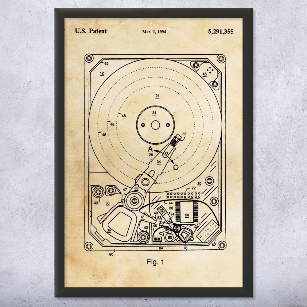 Hard Drive Patent Wall Art Poster, Canvas or Framed Computer Decor Lab Art - Picture 8 of 15