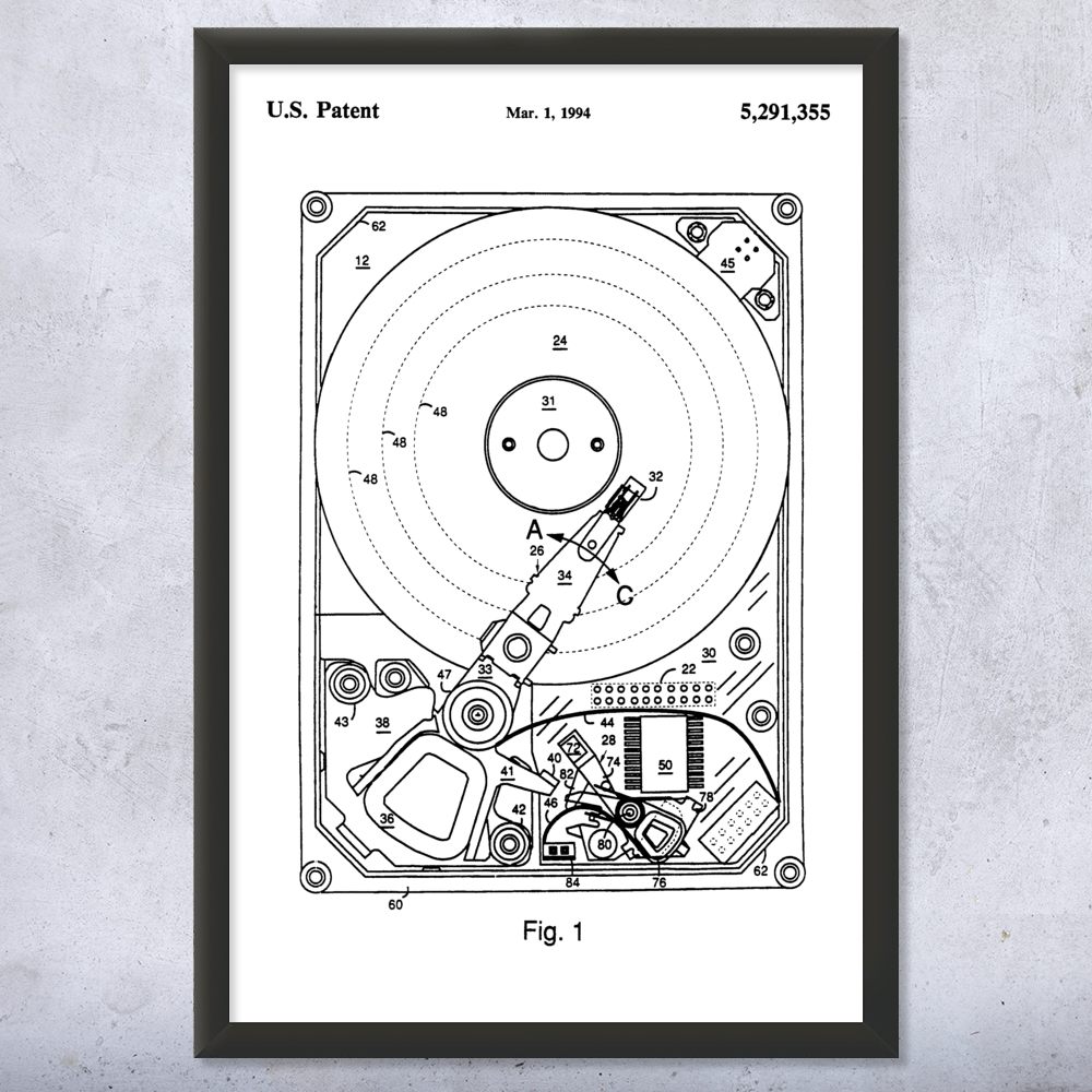 Hard Drive Patent Wall Art Poster, Canvas or Framed Computer Decor Lab Art - Picture 14 of 15