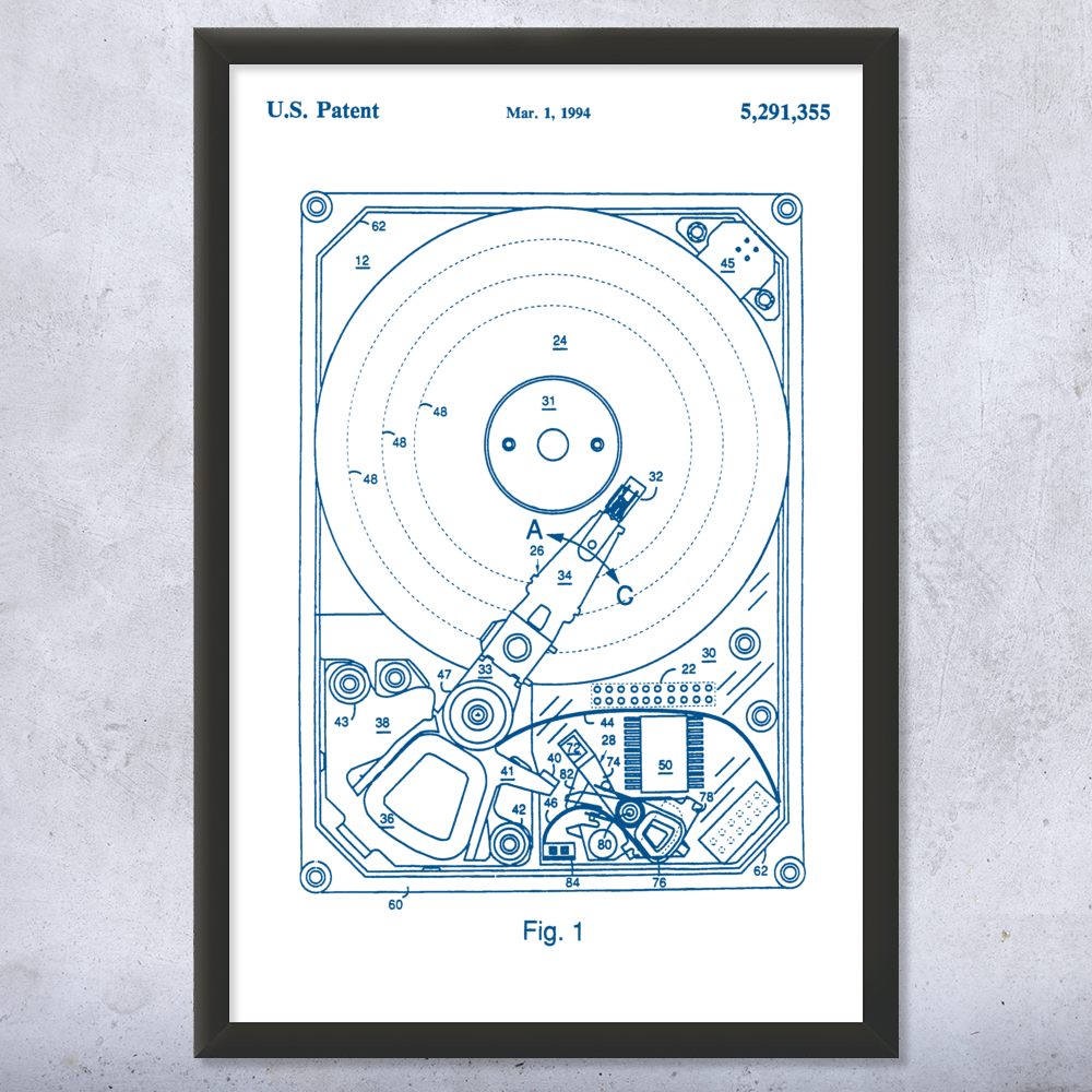 Hard Drive Patent Wall Art Poster, Canvas or Framed Computer Decor Lab Art - Picture 15 of 15