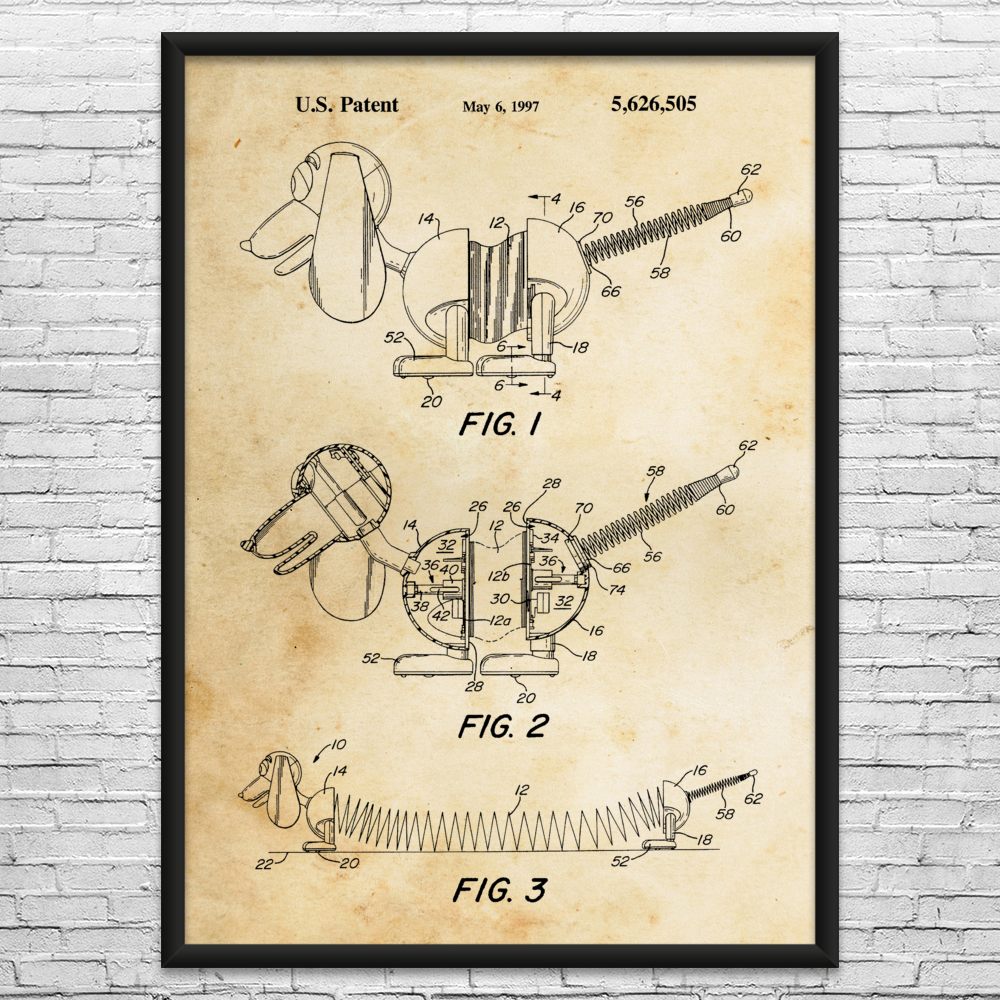 Springy Dog Toy Patent Wall Art: Game Room Art, Geek Gift, Teacher Gift