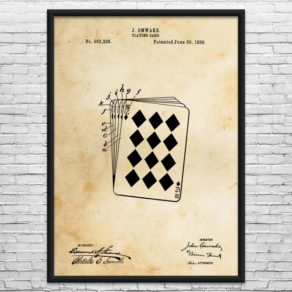 Playing Cards Patent Wall Art: Cards Decor, Card Player Gifts, Man Cave Decor