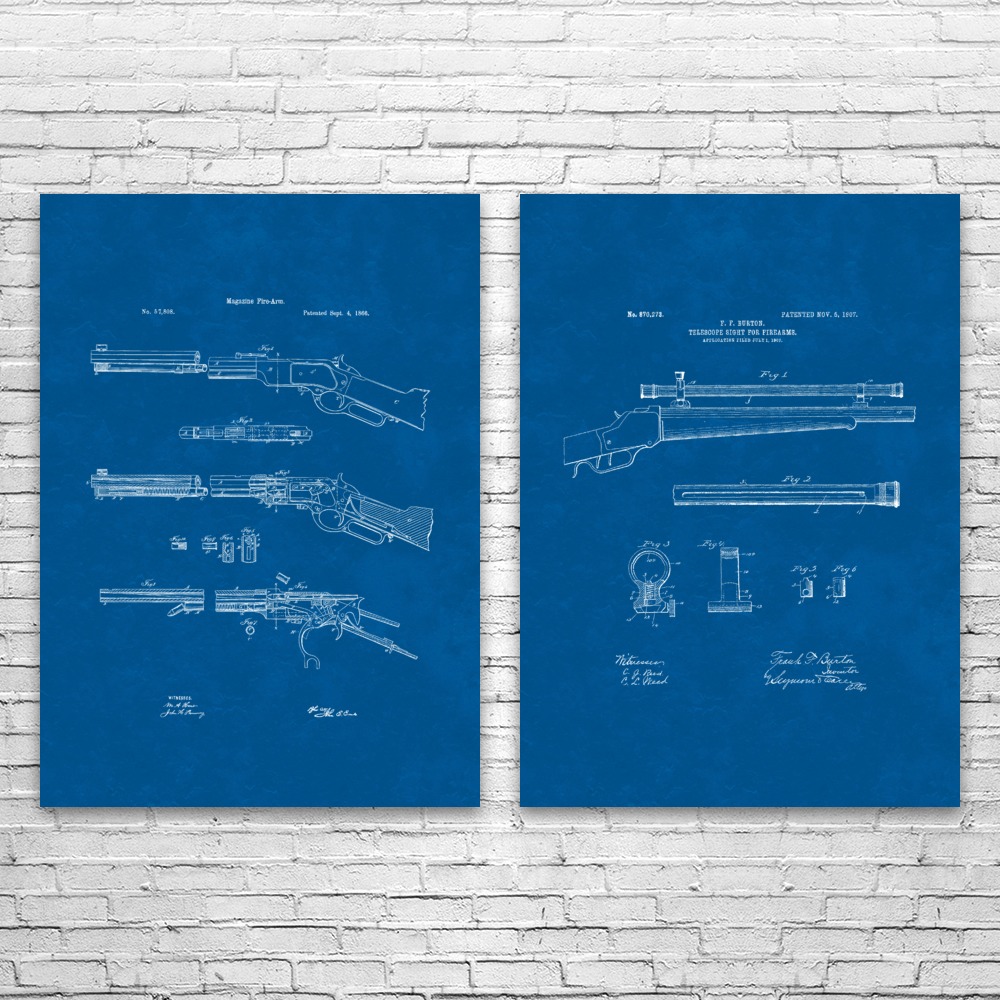 Jagd Gewehr Patent Wandbild 2er Set Poster, Leinwand oder gerahmt Jäger Geschenk - Bild 8 von 12