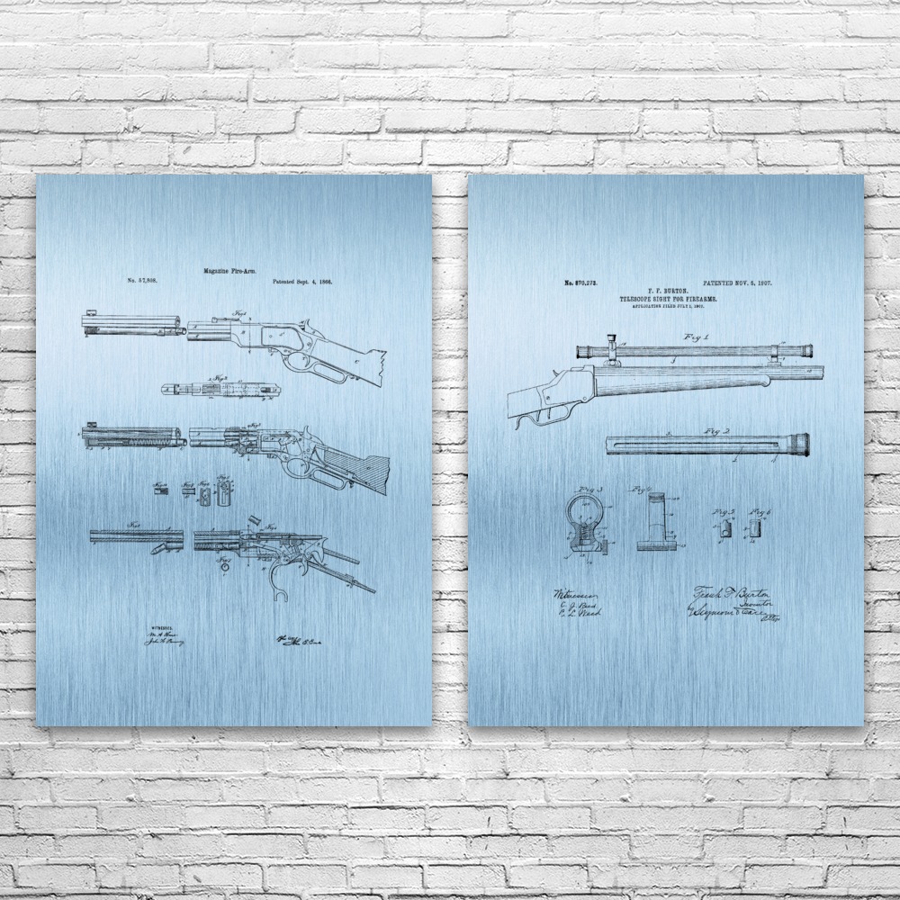 Jagd Gewehr Patent Wandbild 2er Set Poster, Leinwand oder gerahmt Jäger Geschenk - Bild 10 von 12