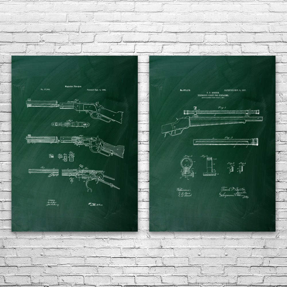 Jagd Gewehr Patent Wandbild 2er Set Poster, Leinwand oder gerahmt Jäger Geschenk - Bild 7 von 12