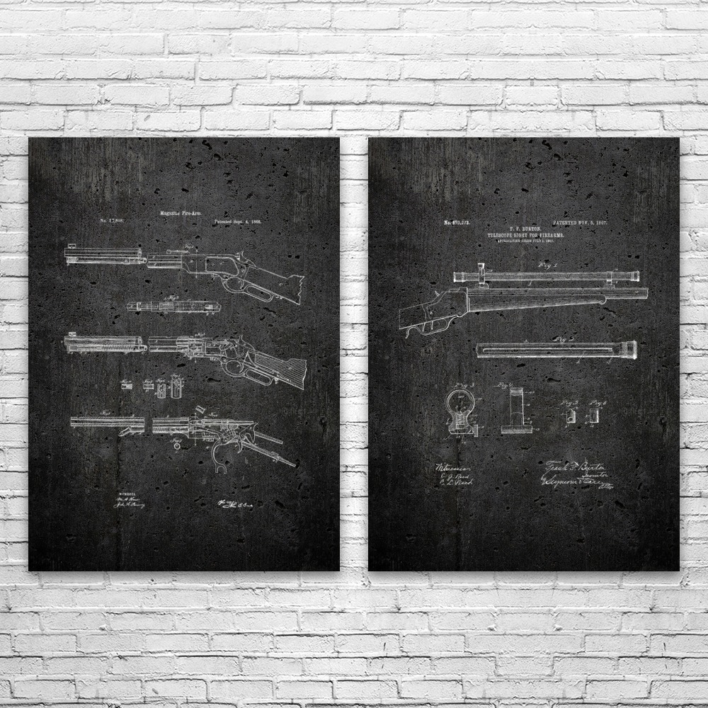 Jagd Gewehr Patent Wandbild 2er Set Poster, Leinwand oder gerahmt Jäger Geschenk - Bild 9 von 12