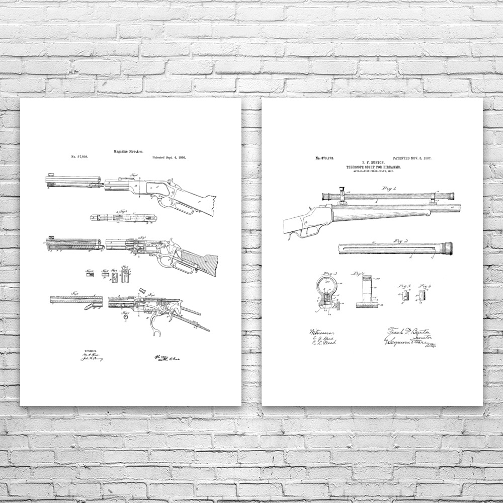Jagd Gewehr Patent Wandbild 2er Set Poster, Leinwand oder gerahmt Jäger Geschenk - Bild 11 von 12