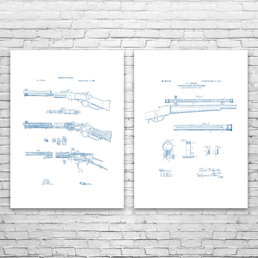 Jagd Gewehr Patent Wandbild 2er Set Poster, Leinwand oder gerahmt Jäger Geschenk - Bild 12 von 12