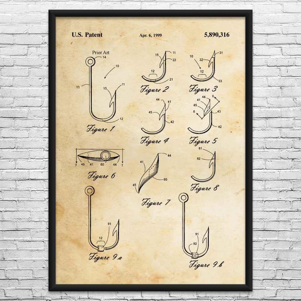 Fishing Hooks Patent Wall Art: Cabin Decor, Fishing Gifts, Fishing Wall Art
