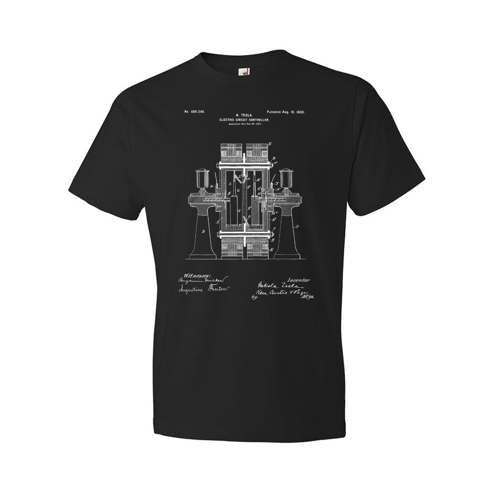 Nikola Tesla Circuit Controller Patent Shirt Electrician Gift Physics Lab Tee