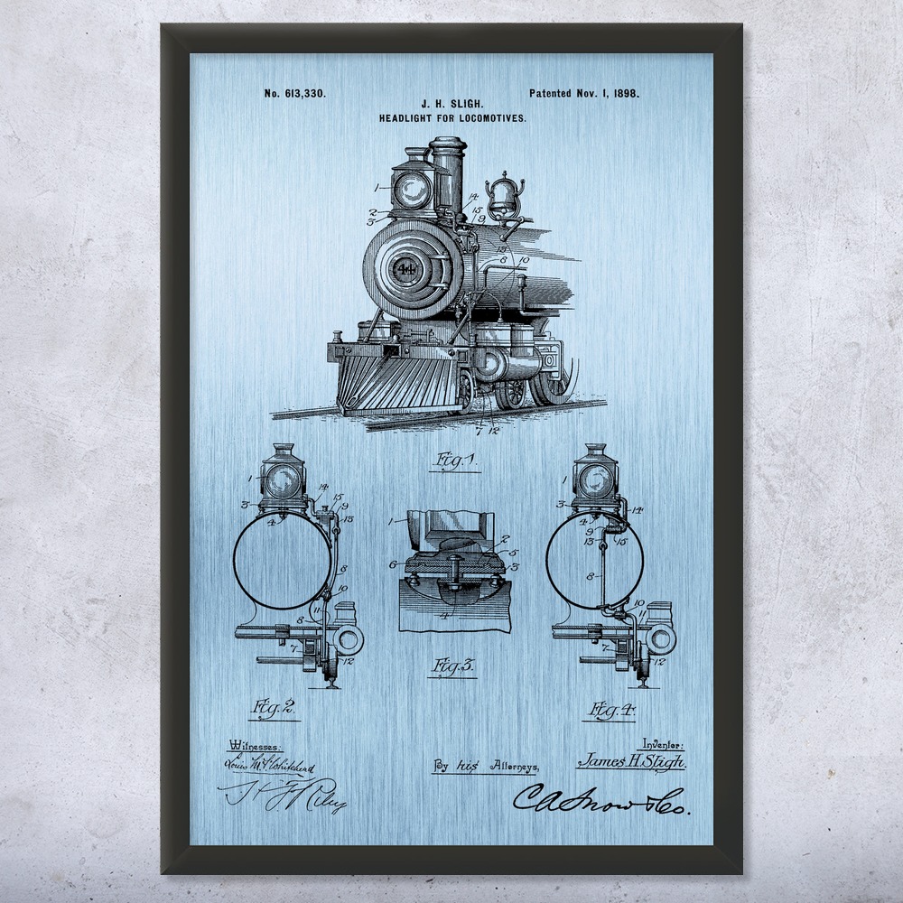 Locomotive Headlight Patent Wall Art Poster, Canvas or Framed Train Decor - Picture 13 of 15