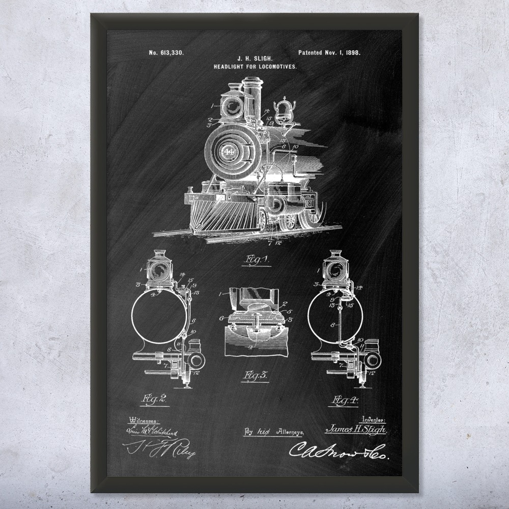 Locomotive Headlight Patent Wall Art Poster, Canvas or Framed Train Decor - Picture 10 of 15
