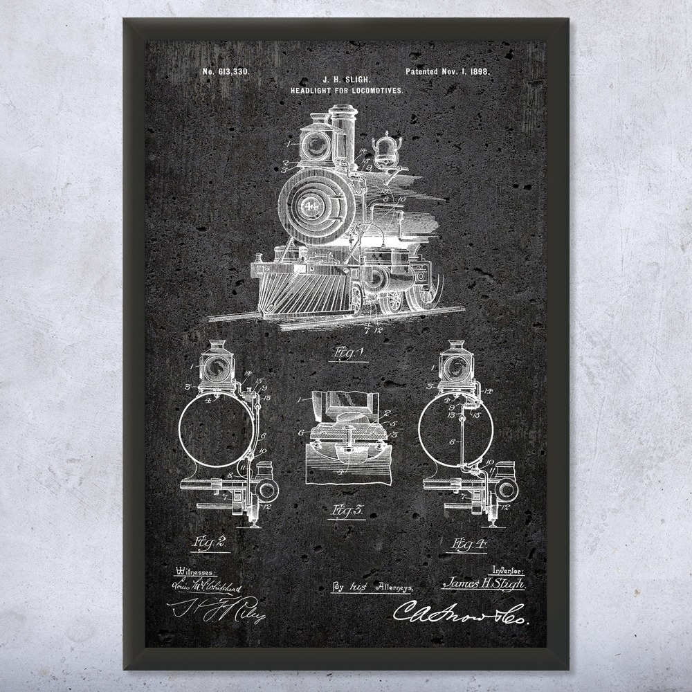 Locomotive Headlight Patent Wall Art Poster, Canvas or Framed Train Decor - Picture 12 of 15