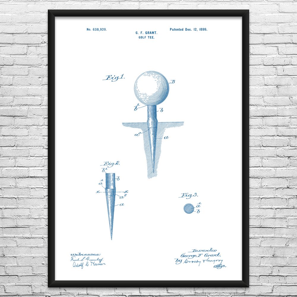 Golf Tee Patent Framed Print Golf Gifts Golf Ball Art Office Decor Gifts For Men