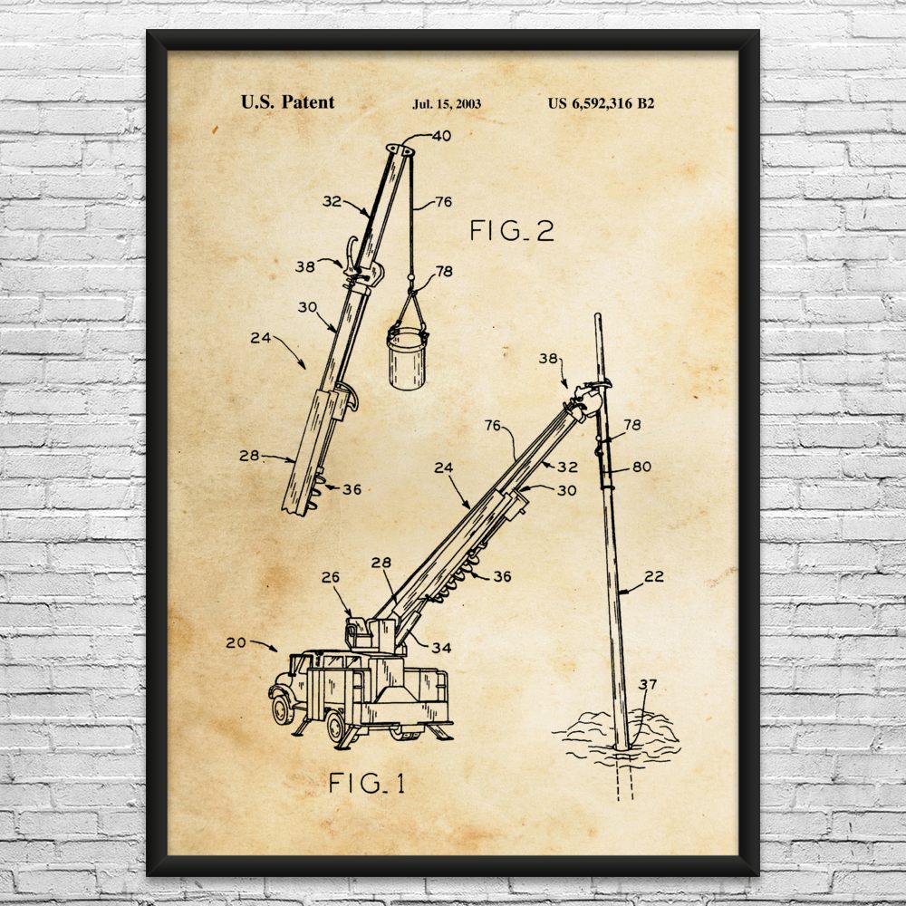 Digger Derrick Truck Patent Wall Art: Utility Technician, Lineman Gift