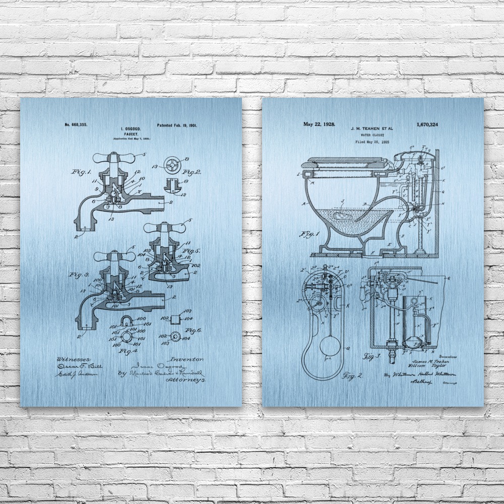 Plumbing Patent Wall Art Set of 2 Poster, Canvas or Framed Bathroom Wall Art - Picture 10 of 12