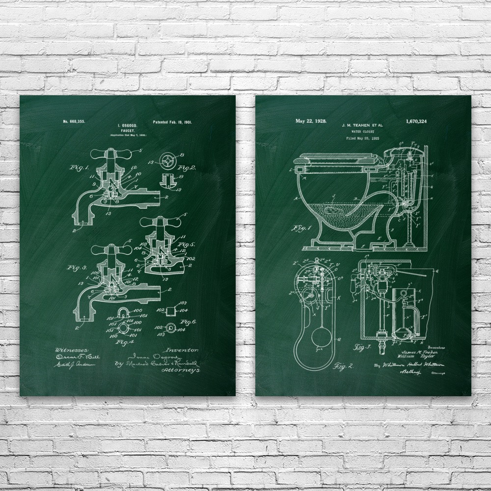 Plumbing Patent Wall Art Set of 2 Poster, Canvas or Framed Bathroom Wall Art - Picture 7 of 12