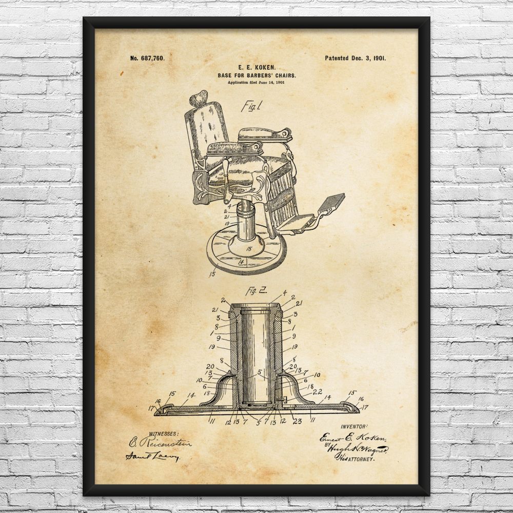 Barber Chair Patent Wall Art: Hair Stylist, Barber Gift, Chair Blueprint