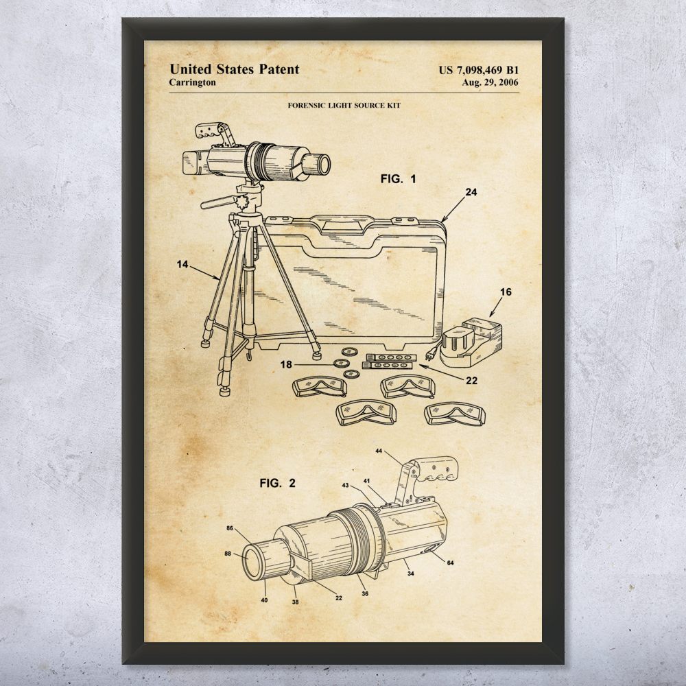 Crime Light Kit Patent Wall Art Poster, Canvas or Framed Detective Gift