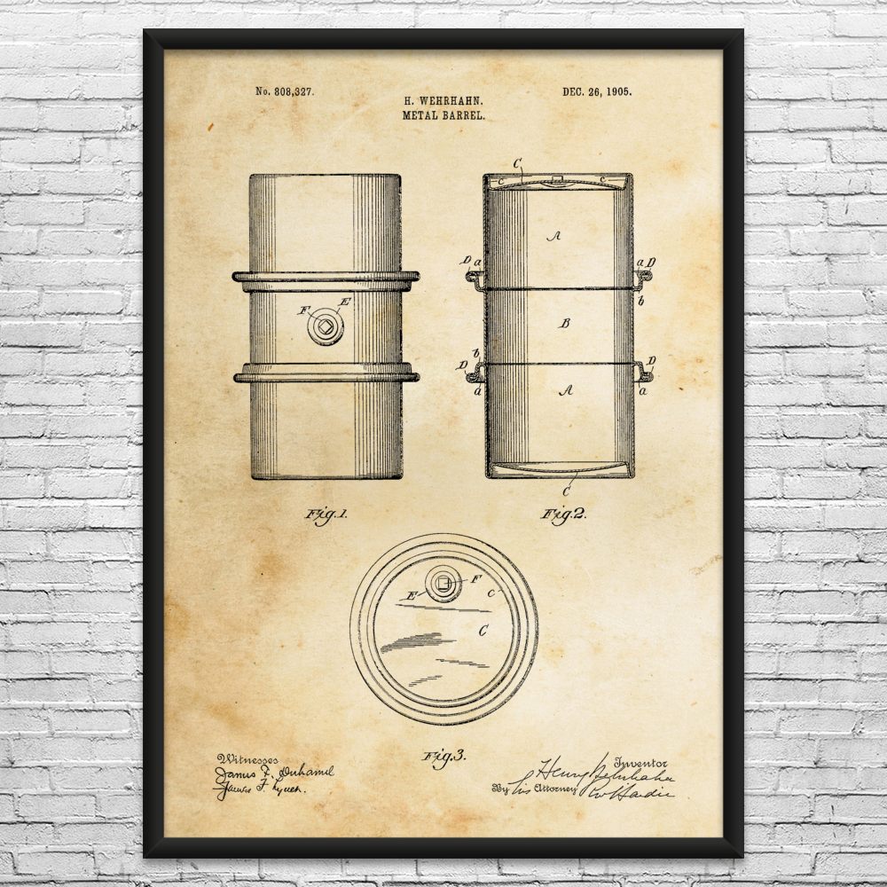 Oil Barrel Patent Wall Art: Rig Worker, Roughneck Gift, Oil Industry Art