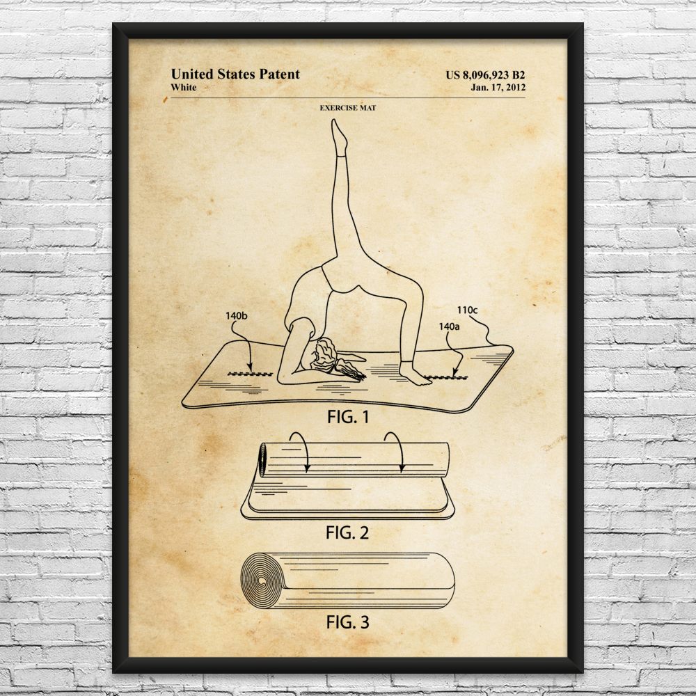Yoga Mat Patent Wall Art: Yoga Gifts, Gym Art, Yoga Decor, Athlete Gifts