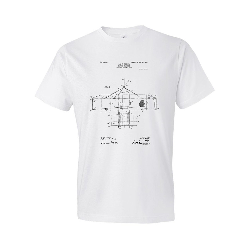 Wright Bros Airplane Top View Patent Shirt Airplane Shirt Aviation Tee - Picture 3 of 11