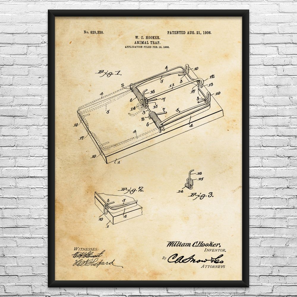 Mouse Trap Patent Wall Art: Veterinarian Gift, Pest Control Art, Engineer Gift