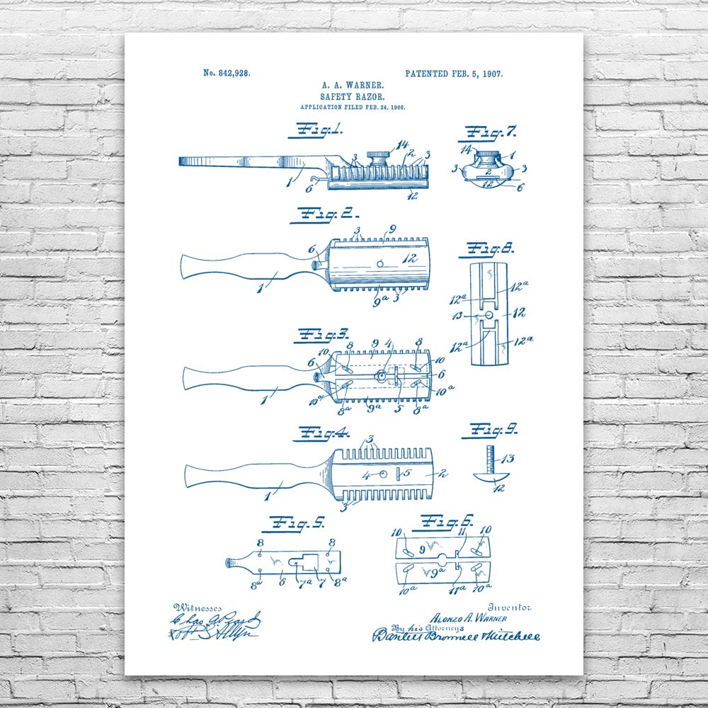 Shaving Safety Razor Poster Print Barber Gift Bathroom Art Stylist Gift